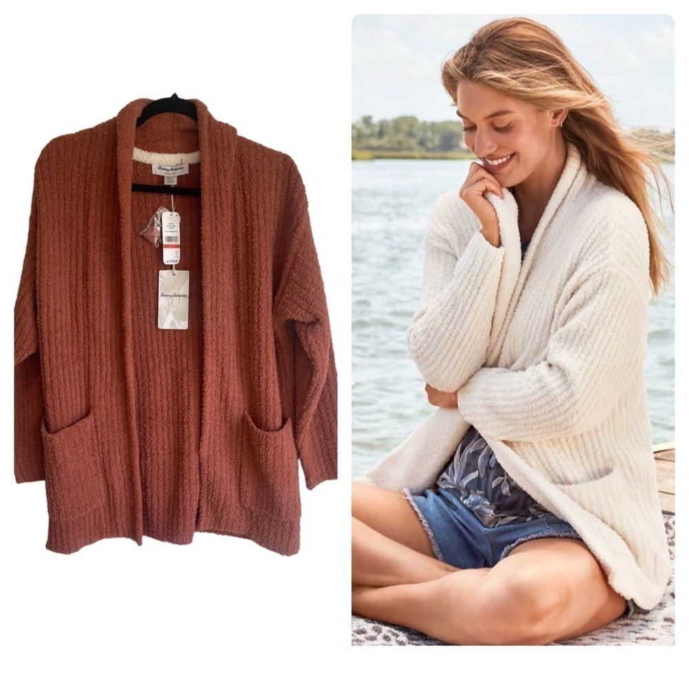 New Tommy Bahama Sea Swell Island Soft® Ribbed Cardigan Cinnamon Cedar Size XS